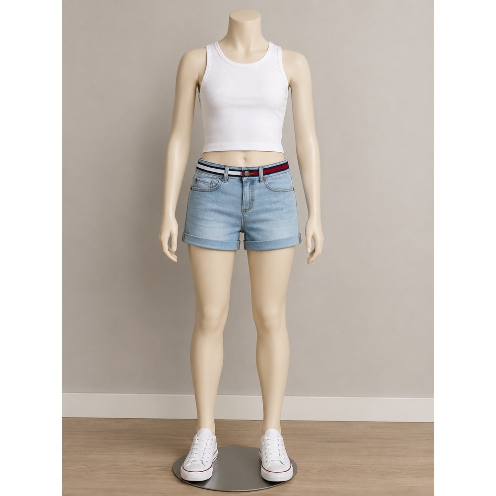 Tommy Hilfiger Girls Light Wash Denim Shorts Striped Waistband‎ 10